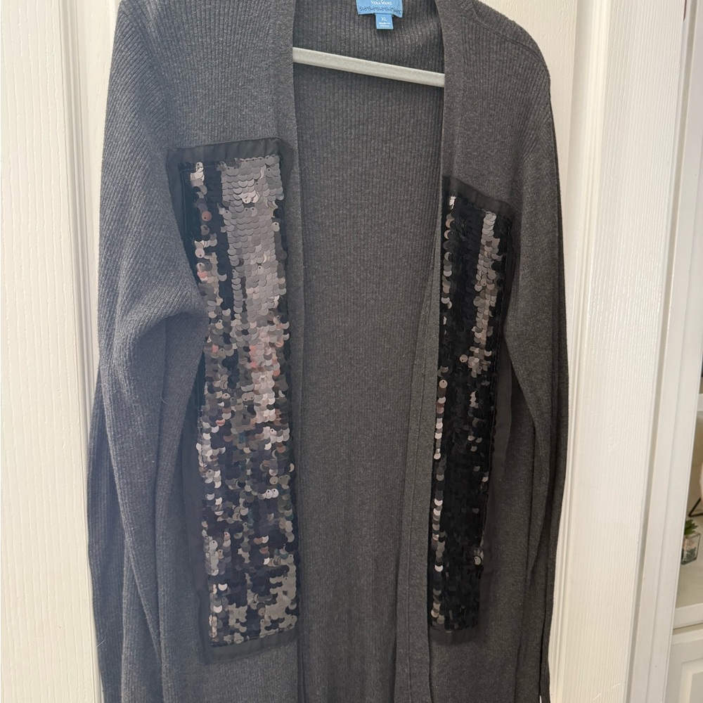 Simply Vera Vera Wang Gray Sequin Cardigan